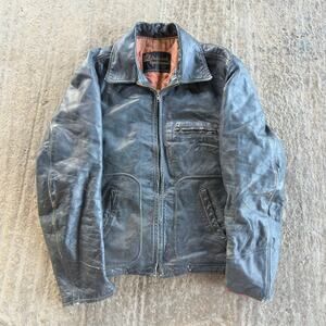 VINTAGE 60S SEARS OAKBROOK BLACK LEATHER BOMBER JACKET IDEAL ZIP FITS MENS SMALL